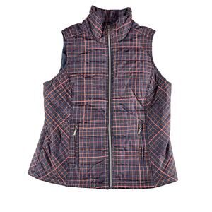 Christoper & Banks Vest Puffer Womens Small Blue Plaid Full Zip Mock Neck Pocket